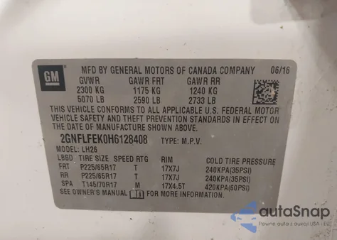 2017 Chevrolet Equinox Lt from USA, damaged, VIN 2GNFLFEK0H6128408